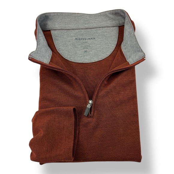 Mizzen+Main Burnt Orange 1/4 Zip Pullover Sweater Long Sleeve Rayon Blend Men XL - Picture 1 of 5